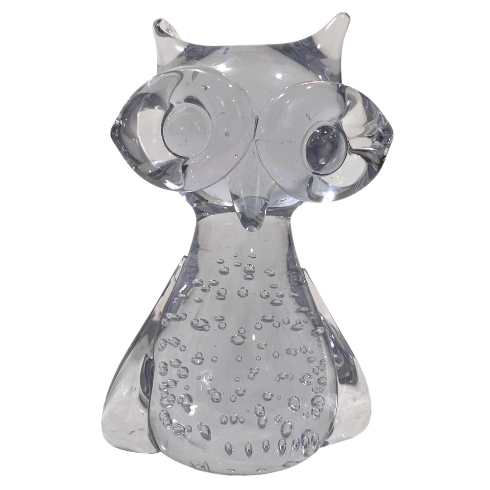Vintage 1980s Abbott Art Glass Owl Paperweight/Figurine Controlled Bubbles